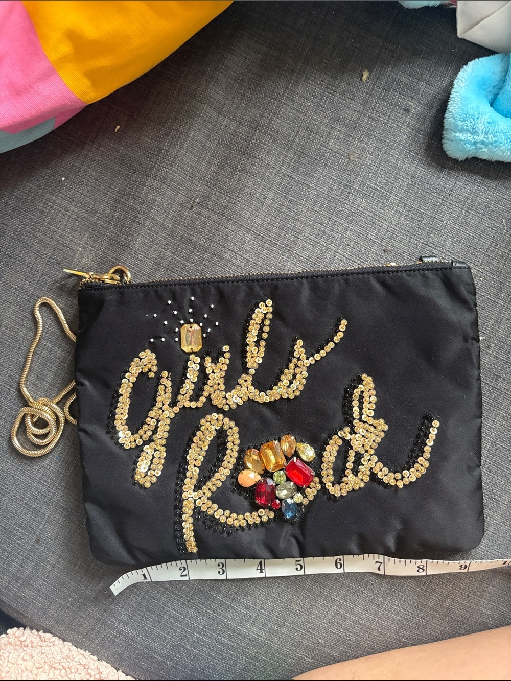 Steve Madden Black Embellished 'Girls Rule' Clutch with Gold Chain